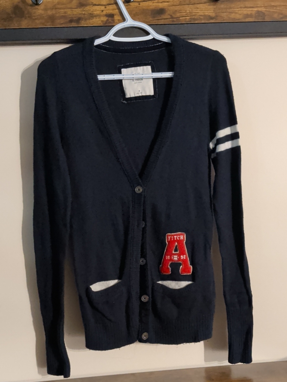 Vintage Abercrombie & Fitch Navy Varsity Cardigan with Red Letter Patch